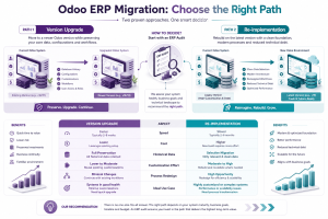 Comparison of Odoo version upgrade and ERP re-implementation based on cost, speed, customization, data and business process complexity