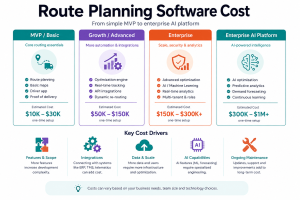 Cost tiers for logistics route planning software from a simple MVP to an enterprise AI platform with key cost drivers