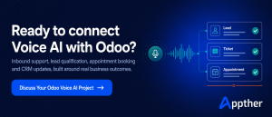 Appther call to action banner inviting businesses to build an ElevenLabs and Odoo AI voice agent integration