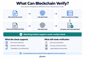 Document hash comparison showing that matching files do not establish document authenticity, factual accuracy, or legal ownership.